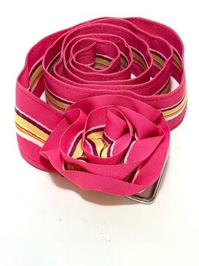 Pink Ribbon Belt with Floral Rosette Multicolor Stripe